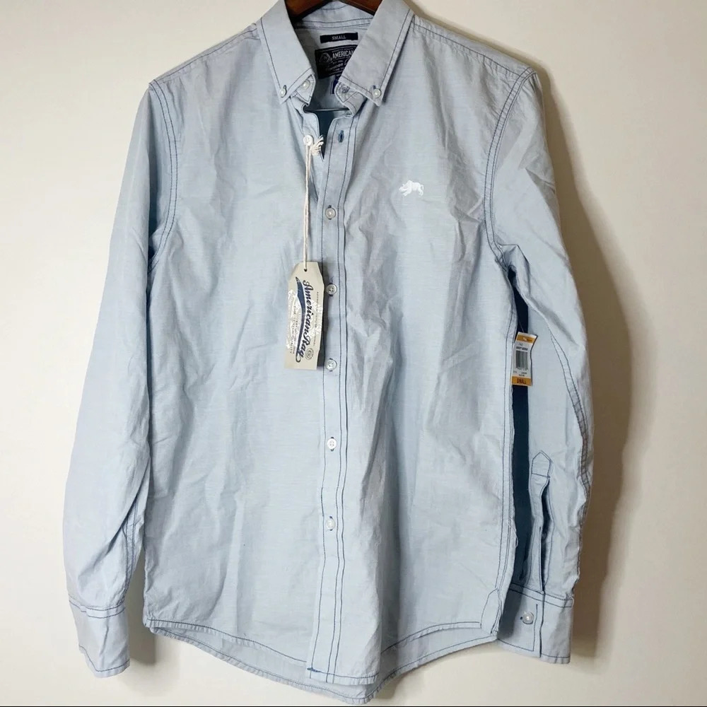 Button Down Shirt Small Blue Aire Casual Long Sleeve 100% Cotton American Rag - Picture 9 of 10